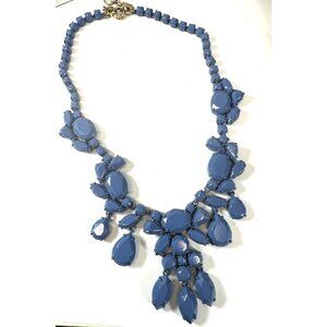 J. Crew Necklace Dusty Blue Rhinestone Statement Pendant Matte Painted
